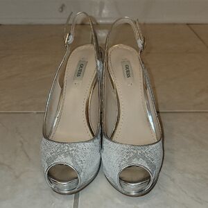 Guess Silver Stiletto Slingback Heels